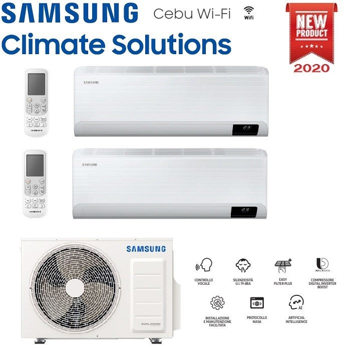 Condizionatore Climatizzatore Samsung Dual Split Inverter Cebu Wi-Fi R-32 9000+12000 BTU Con AJ040TXJ2KG/EU