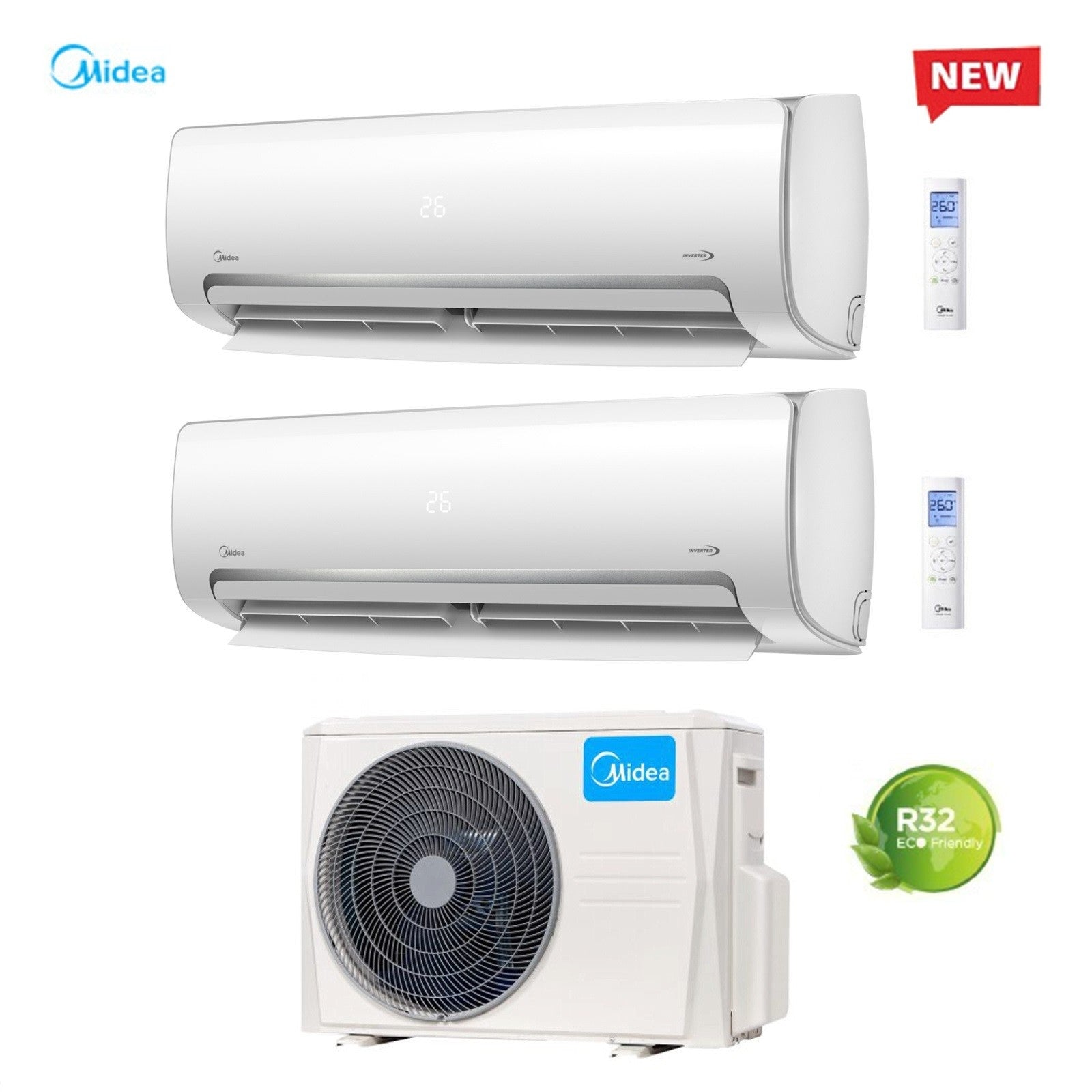 Condizionatore Climatizzatore Midea Dual Split Inverter Serie Prime R-32 9000+9000 Con M2OG-14HFN8-Q