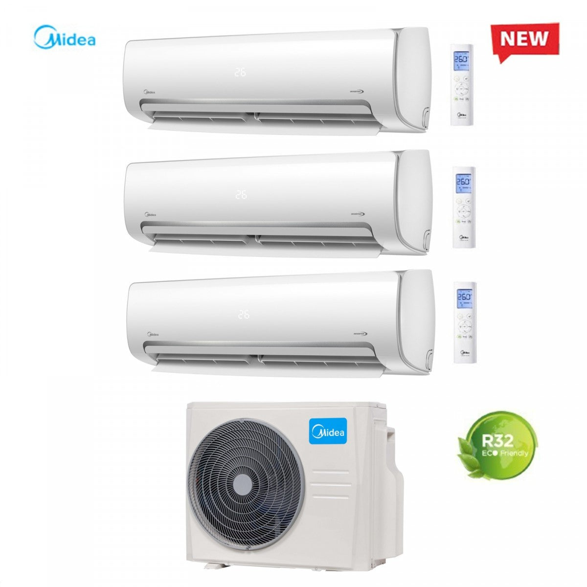 Condizionatore Climatizzatore Midea Trial Split Inverter Serie Prime R-32 9000+9000+12000 Con M3OF-21HFN8-Q