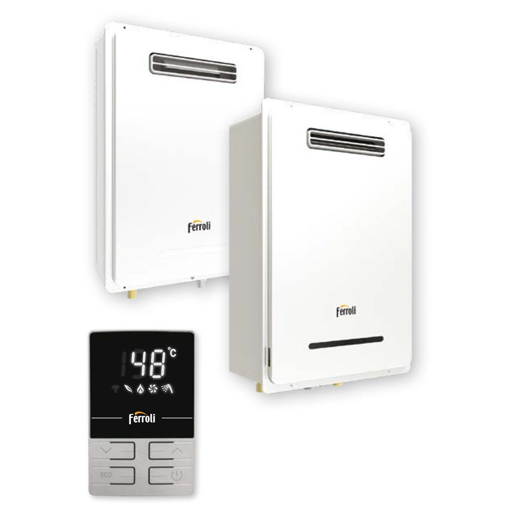 Scaldabagno a Gas Ferroli Da Esterno Modello Externo 22 Lt Metano Low Nox Cod. 0DW98IWA - Con Cronocomando di Serie