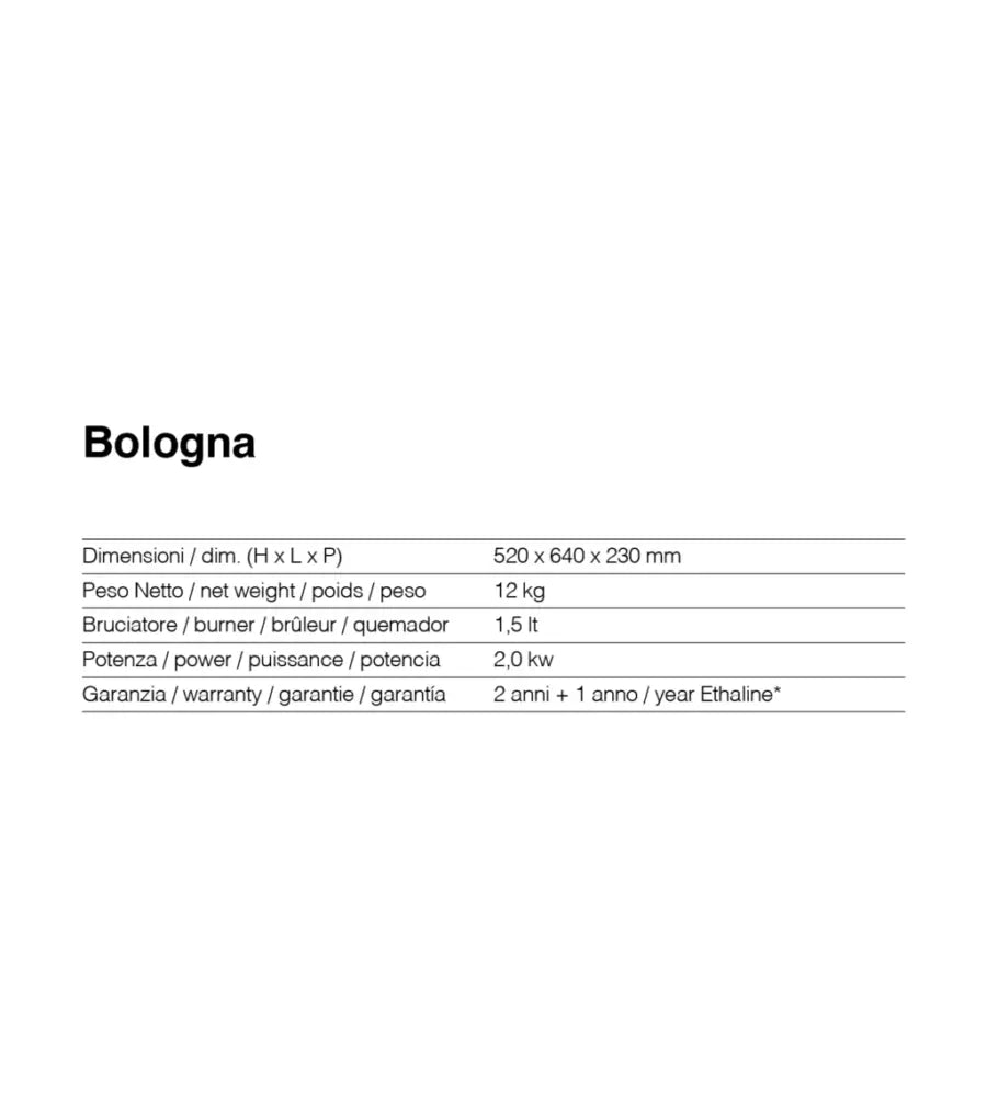 TECNOAIR SYSTEM Camino a Bioetanolo Ruby da Pavimento Modello BOLOGNA Da 2,0 kW - Colore Nero