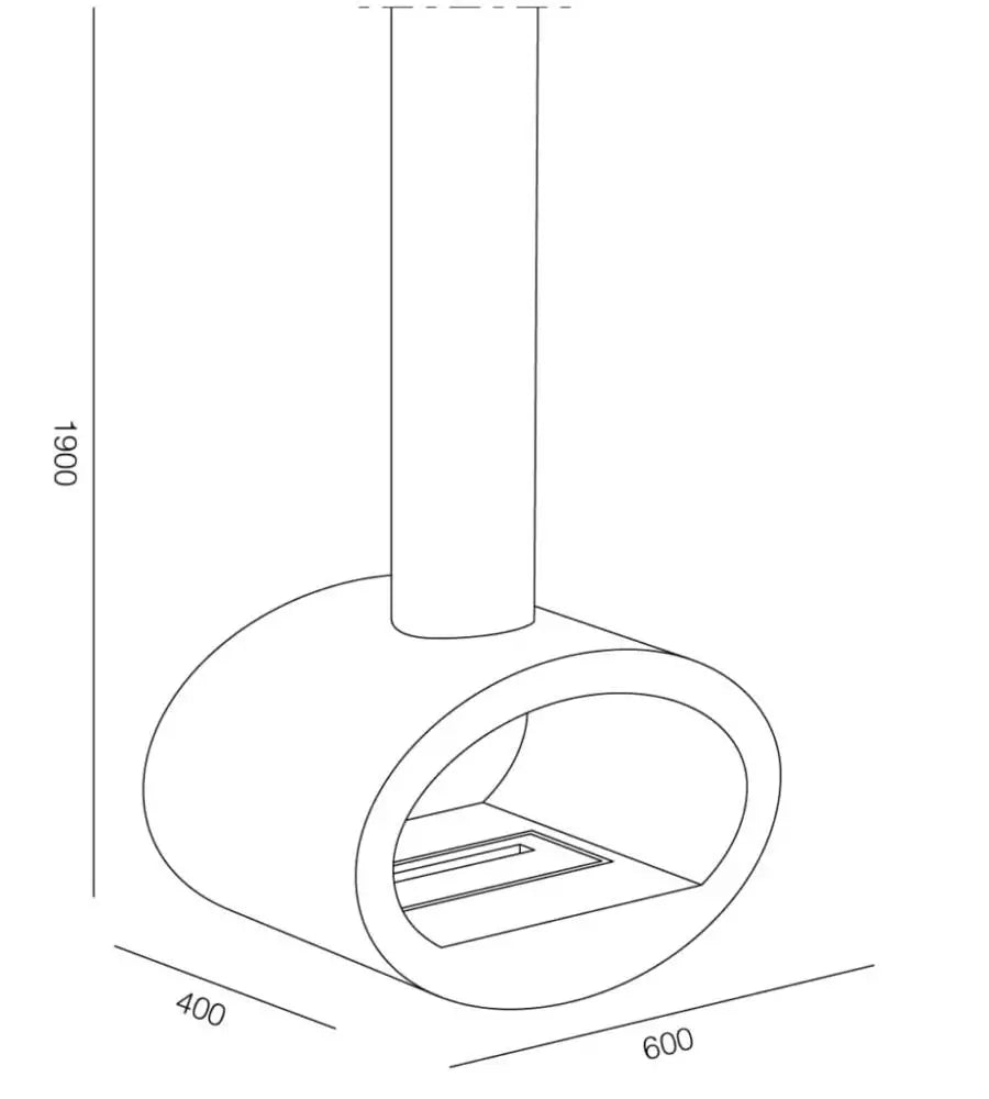 TECNOAIR SYSTEM Camino a Bioetanolo Ruby Da Soffitto Modello CERVINIA Da 2,0 kW - Colore Nero