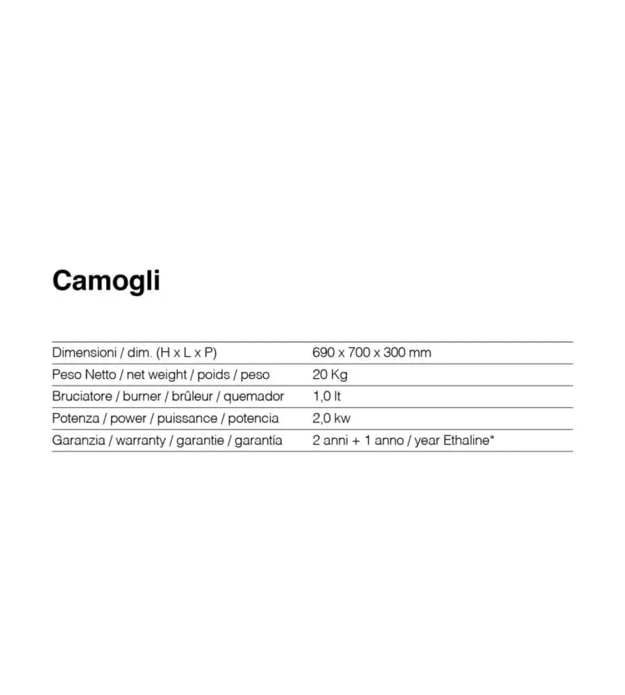 TECNOAIR SYSTEM Camino a Bioetanolo Ruby da Pavimento Modello CAMOGLI Da 2,0 kW - Colore Bianco