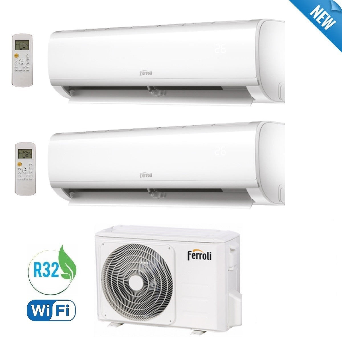 Condizionatore Climatizzatore Ferroli Dual Split Inverter Diamant M R32 Wi-Fi 12000+12000 Con 2CO9AA0F 18-2