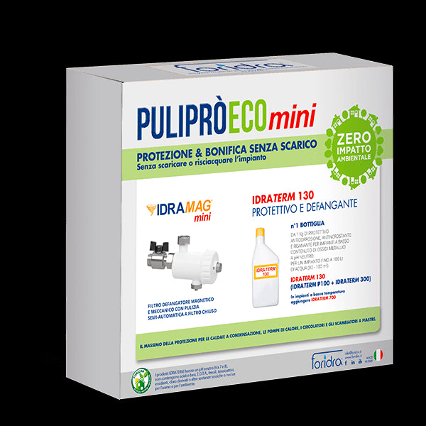 Kit Protezione Per caldaie Foridra Puliprò Eco Mini Con Defangatore Idromag Mini e Anticorrosivo Idraterm 130