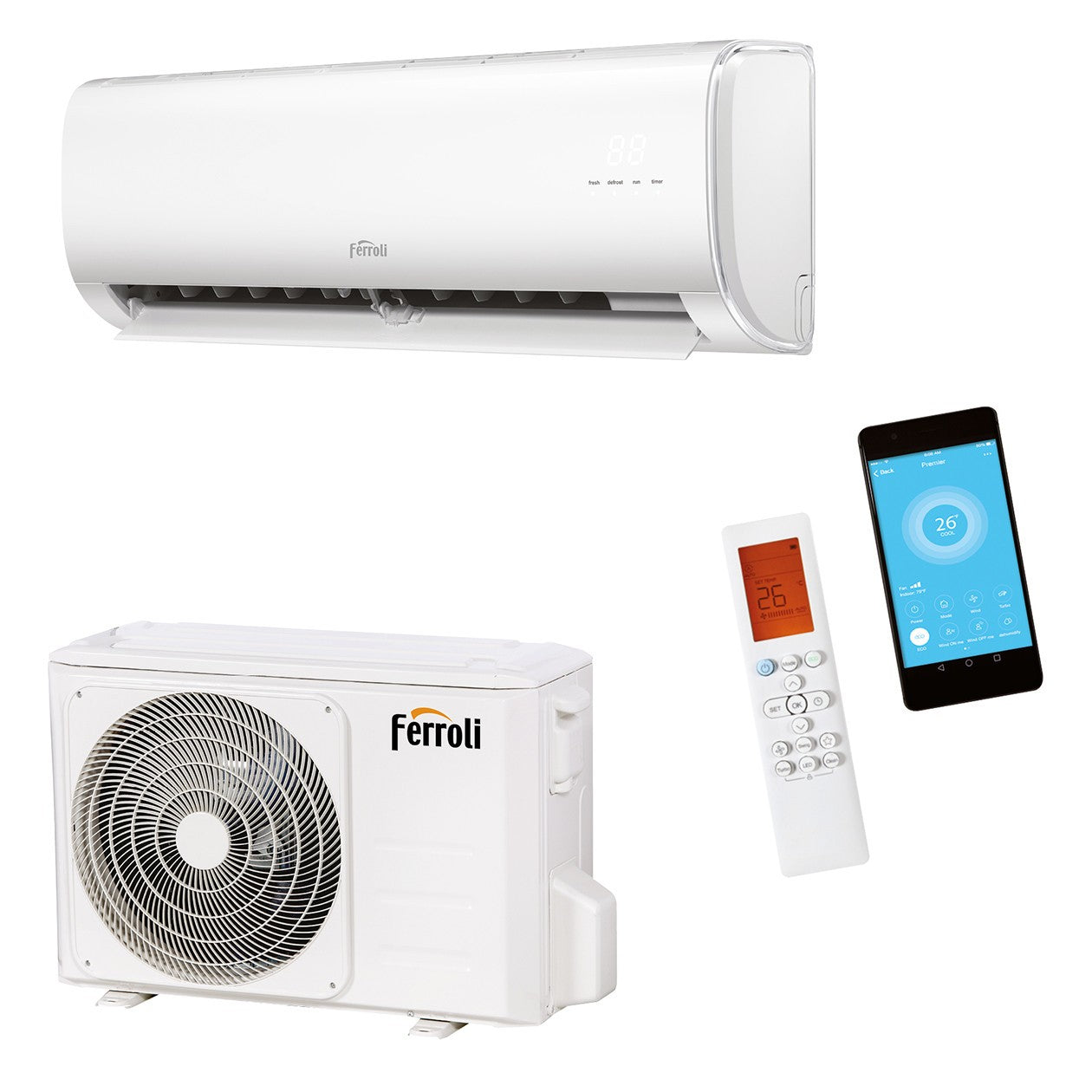 Condizionatore Climatizzatore Ferroli Monosplit Inverter R-32 Serie Ambra S 18000 BTU Wi-Fi Integrato