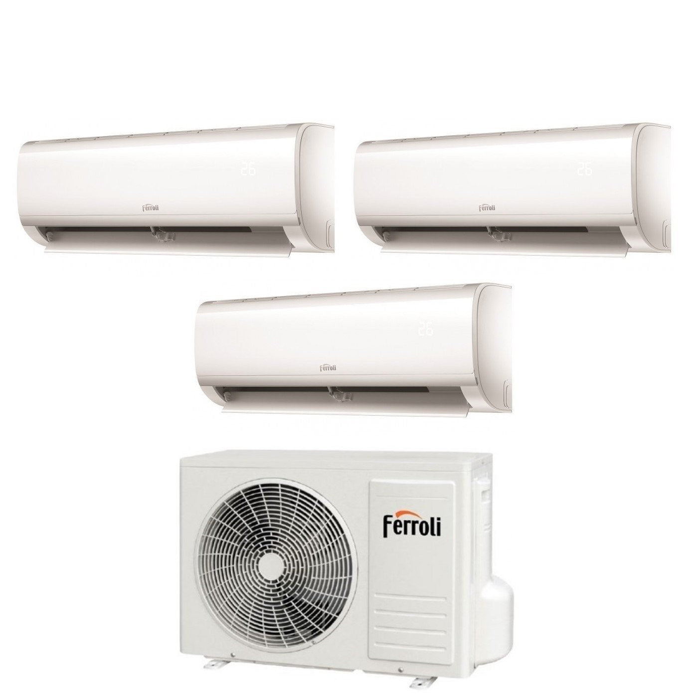 Condizionatore Climatizzatore Ferroli Trial Split Inverter R-32 Serie Ambra M 9000+9000+12000 BTU Wi-Fi Con 2CP001CF 27-3