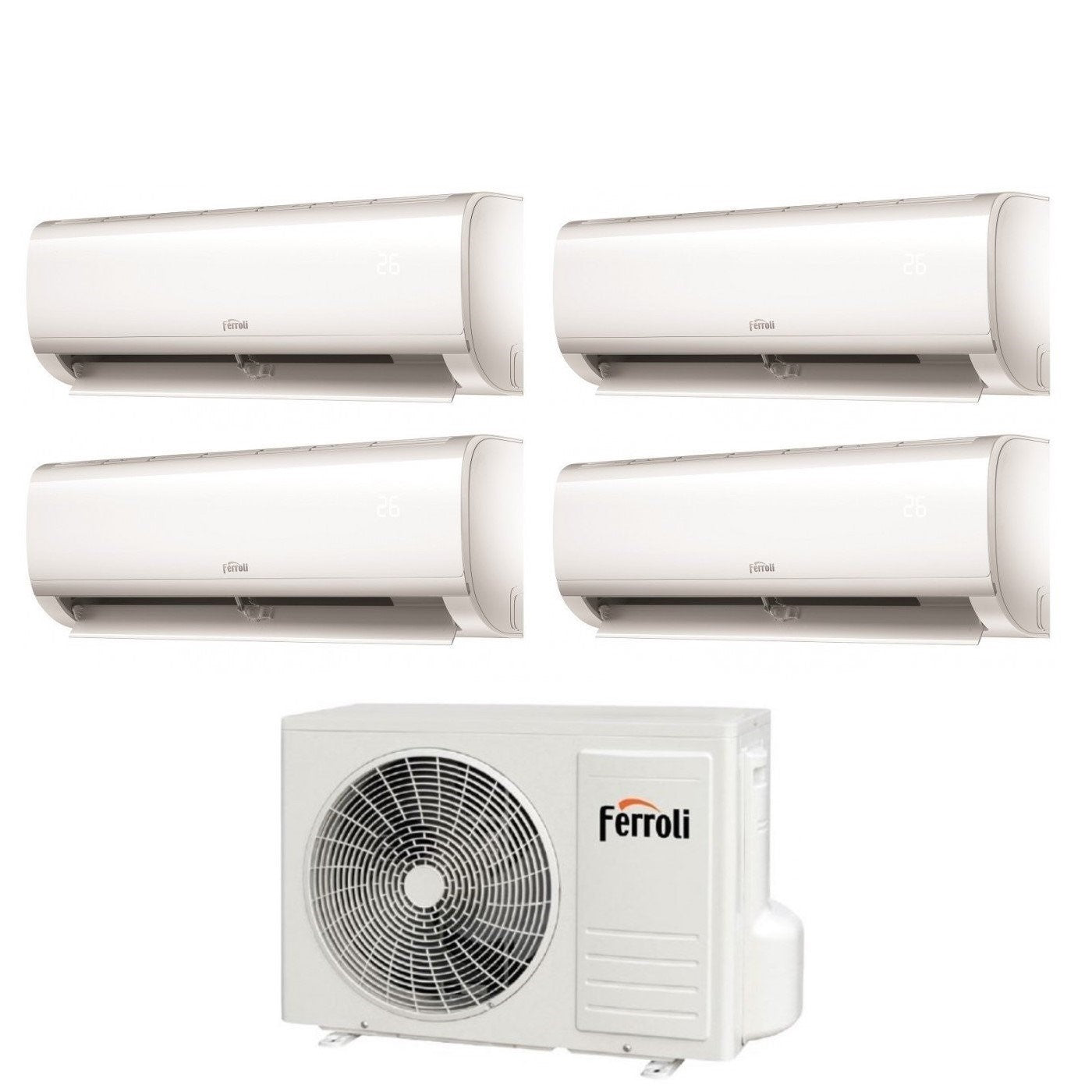 Condizionatore Climatizzatore Ferroli Quadri Split Inverter R-32 Serie Ambra M 9000+9000+9000+9000 BTU Wi-Fi Con 2CP001DF 28-4