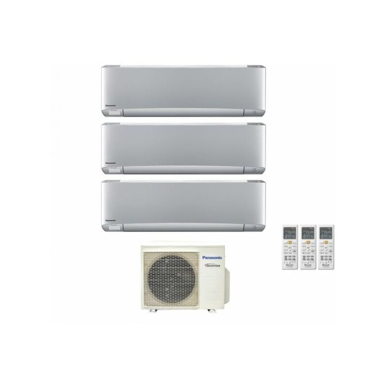 Condizionatore Panasonic trial split inverter Etherea Silver R-32 Wi-Fi con Econavi 9000+9000+12000 Con CU-3Z52TBE