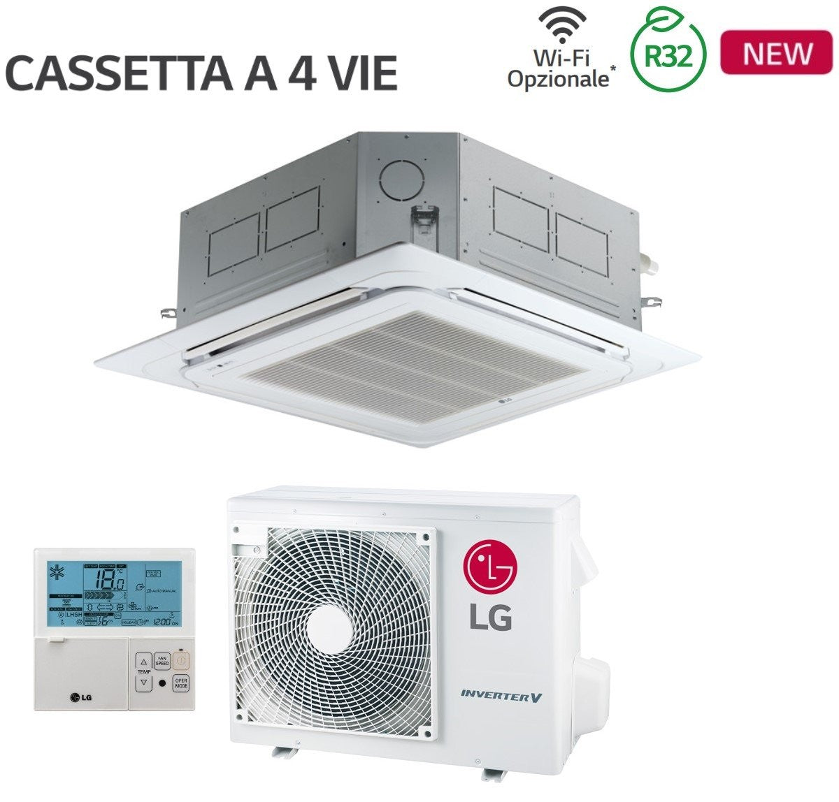 Condizionatore Climatizzatore LG Inverter R-32 Cassetta 4 Vie 18000 BTU CT18F.NQ0 Con Comando a Filo Wifi Optional A++