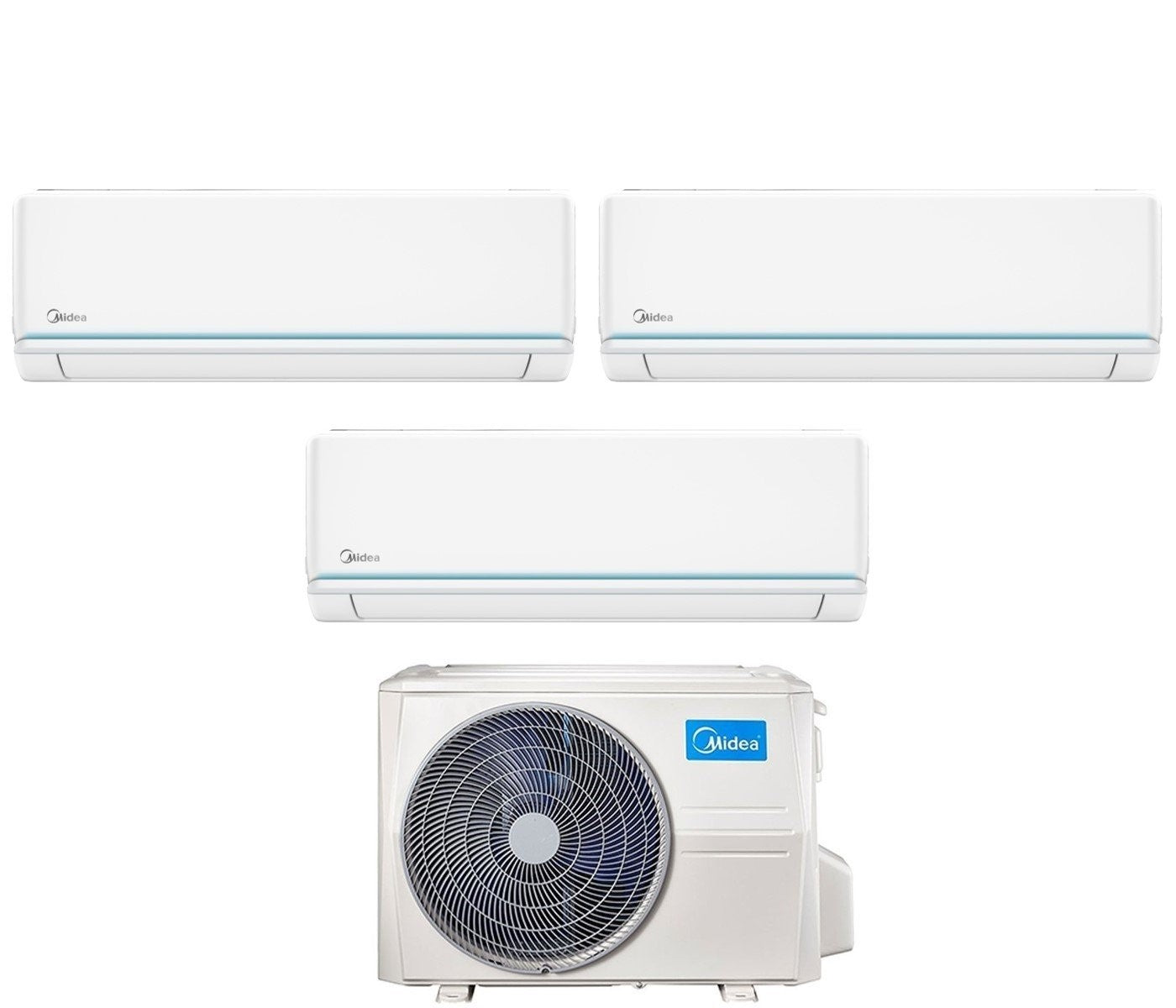 Condizionatore Climatizzatore Midea Trial Split Inverter Evolution R-32 9000+12000+12000 BTU Con M3OA-27HFN8-Q Wi-Fi Integrato