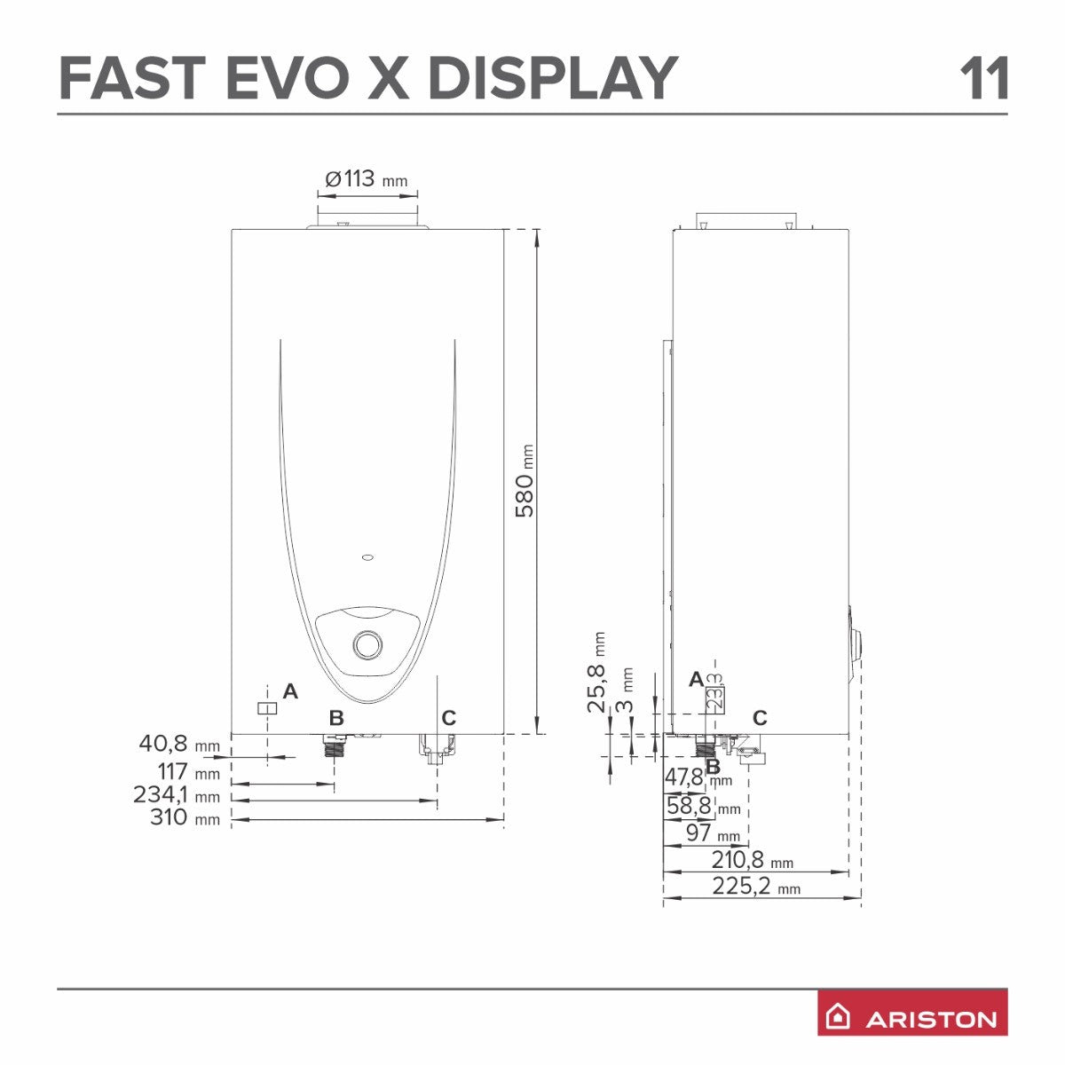 Scaldabagno A Gas Ariston Fast Evo X Display 11 EU GPL 11 LT Camera Aperta Low Nox