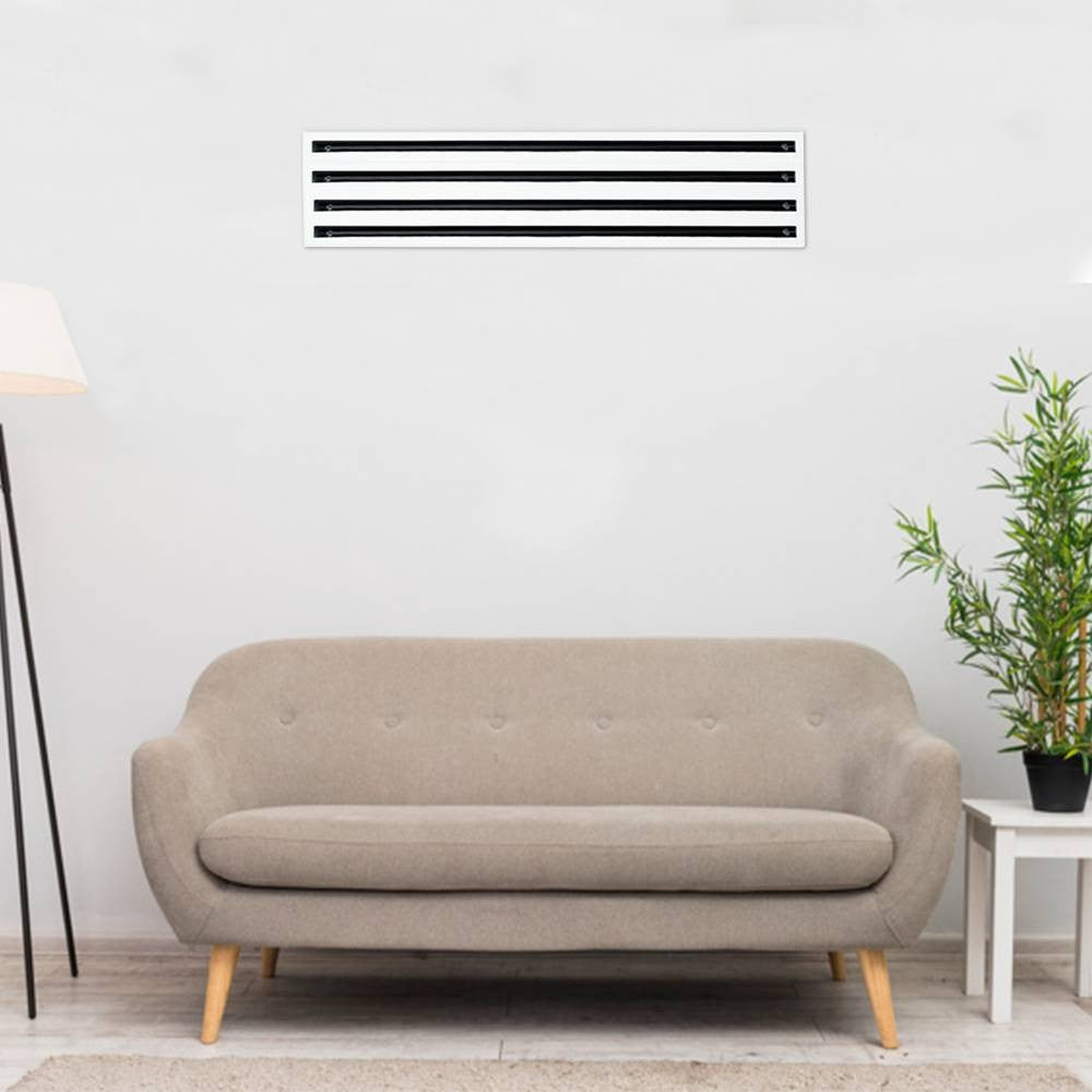 Diffuseurs linéaires à 4 fentes en aluminium anodisé ou blanc RAL9010 DLF20 avec déflecteur