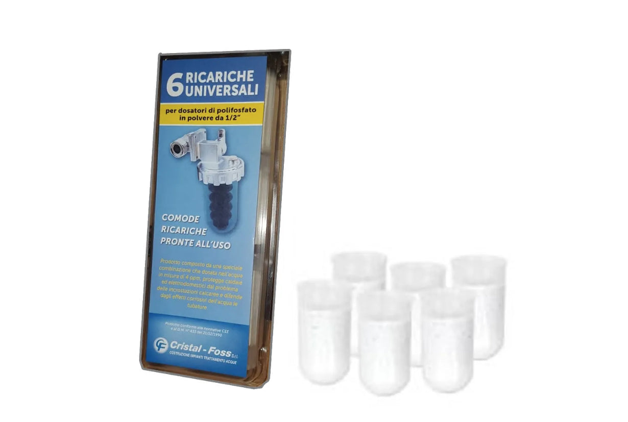 Confezione di 6 Cartucce Cristal-Foss Ricariche per Dosatore di Polifosfato da 1/2