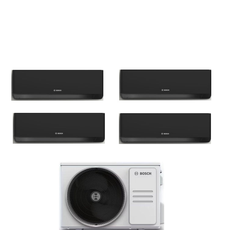 Climatiseur Junkers Bosch Quadri Split Inverter R-32 Climate série 7000i, noir, 7000+9000+9000+9000 BTU, 5000 m³/s, 105/4 et Wi-Fi intégré 7+9+9+9.