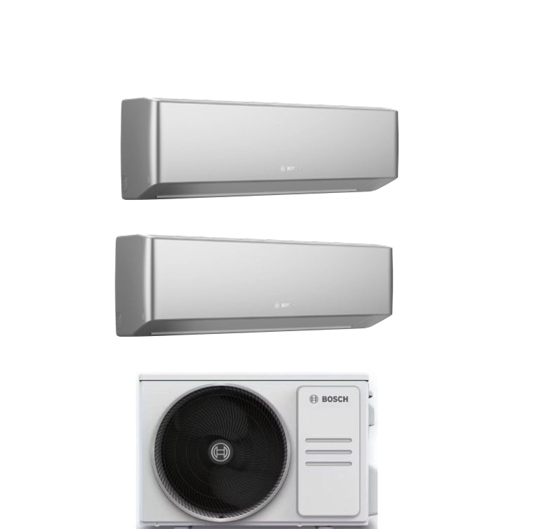 Condizionatore Climatizzatore Junkers Bosch Dual Split Inverter R-32 Serie Climate 7000i Silver 9000+9000 BTU Con 5000M 41/2 E Wi-Fi Integrato 9+9