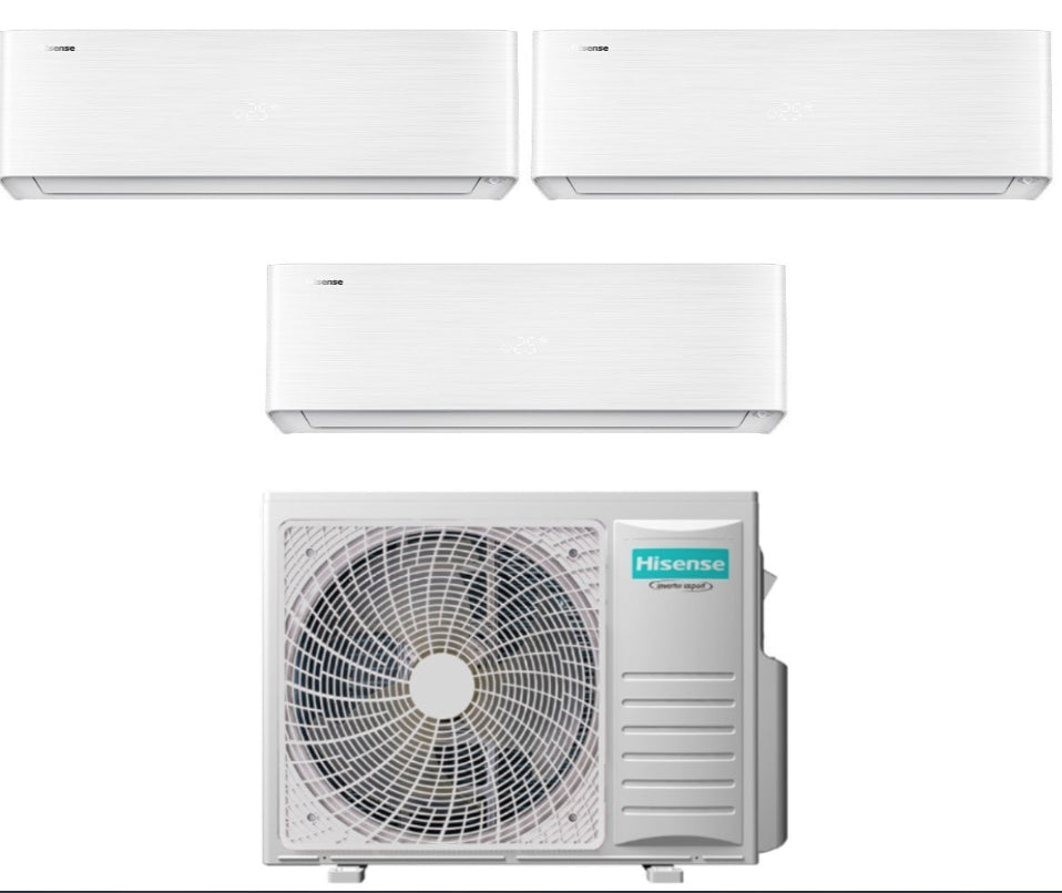 Climatiseur Hisense Split Inverter R-32 Energy Pro X Series (9000+9000+9000 BTU) avec Wi-Fi intégré 9+9+9 (modèle 3AMW72U4RJC). 