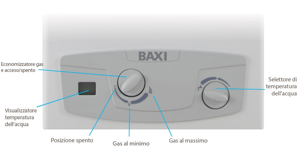 Scaldabagno a gas istantaneo camera aperta Baxi Acquaprojet + Blue 14i GPL