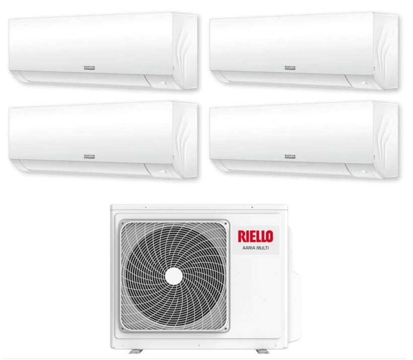 Climatiseur split Riello Quadri Aaria Plus I R-32 9000+9000+9000+12000 BTU avec unité extérieure 485 PI et Wi-Fi intégré