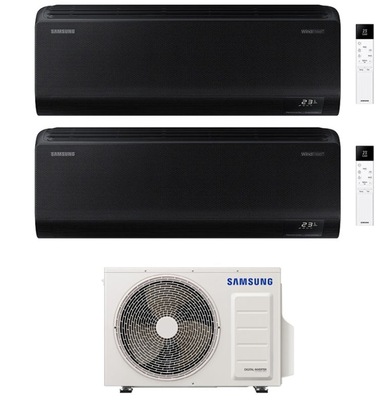 Condizionatore Climatizzatore Samsung Dual Split Inverter Windfree Black R-32 9000+12000 BTU Con AJ050TXJ2KG Wi-Fi Integrato