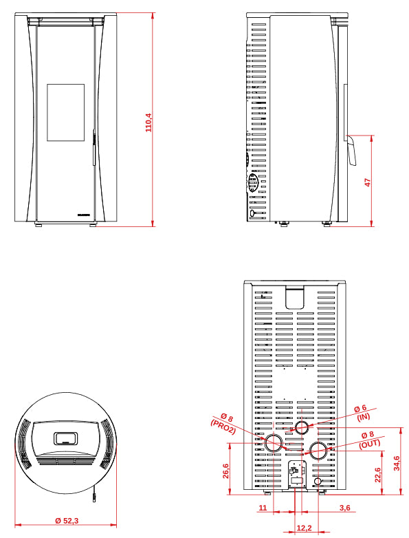 Stufa a Pellet ad Aria Palazzetti Ecofire Vivi TC 6 Kw - Vari Colori