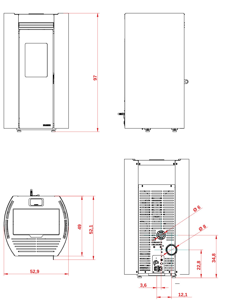 Stufa a Pellet ad Aria Palazzetti Ecofire Flo TC 6 Kw - Vari Colori
