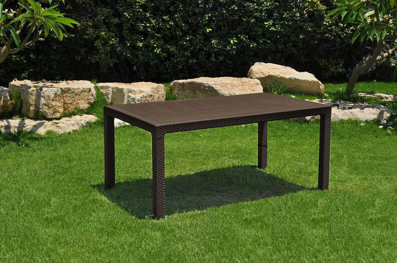 Tavolo da esterno giardino in resina antiurto effetto Polirattan Mod. Melody cm 160x94x74h marrone