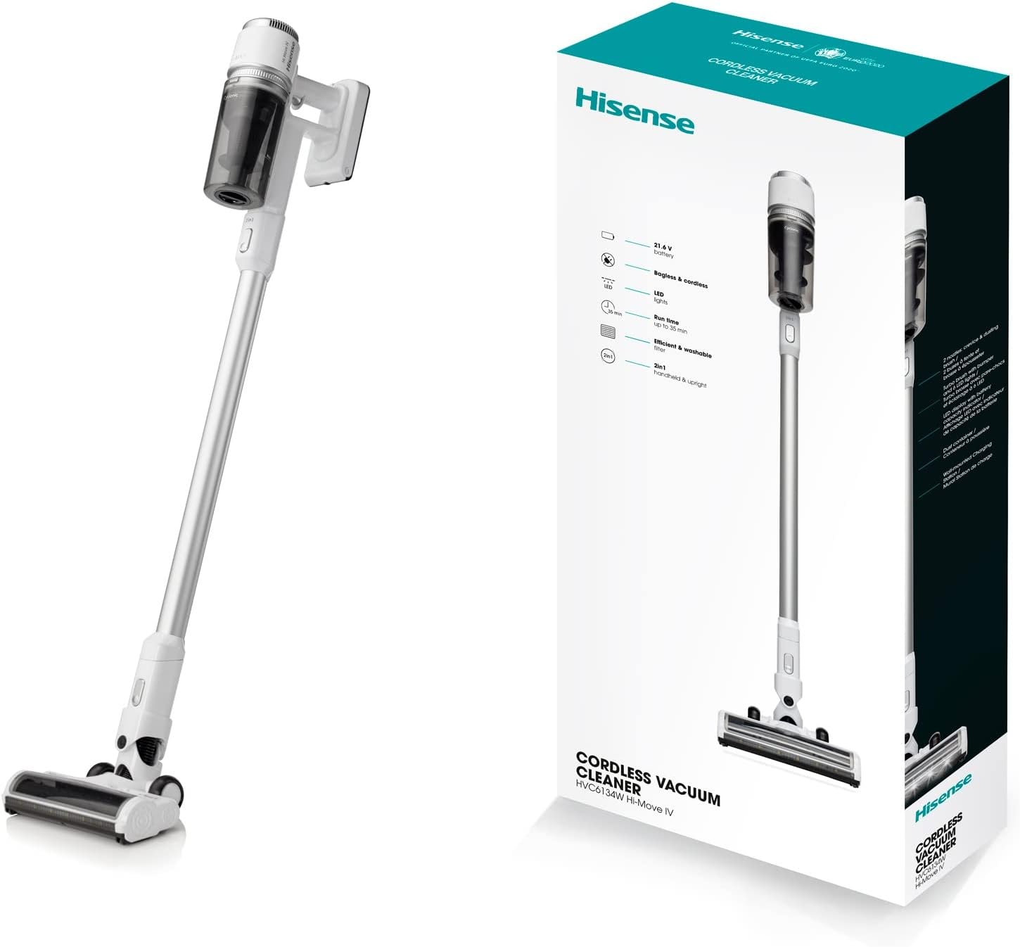Aspirapolvere a Bastone 2 in 1 Hisense 738224 Batteria Secco Senza Sacchetto 0,5L 110 W Bianco
