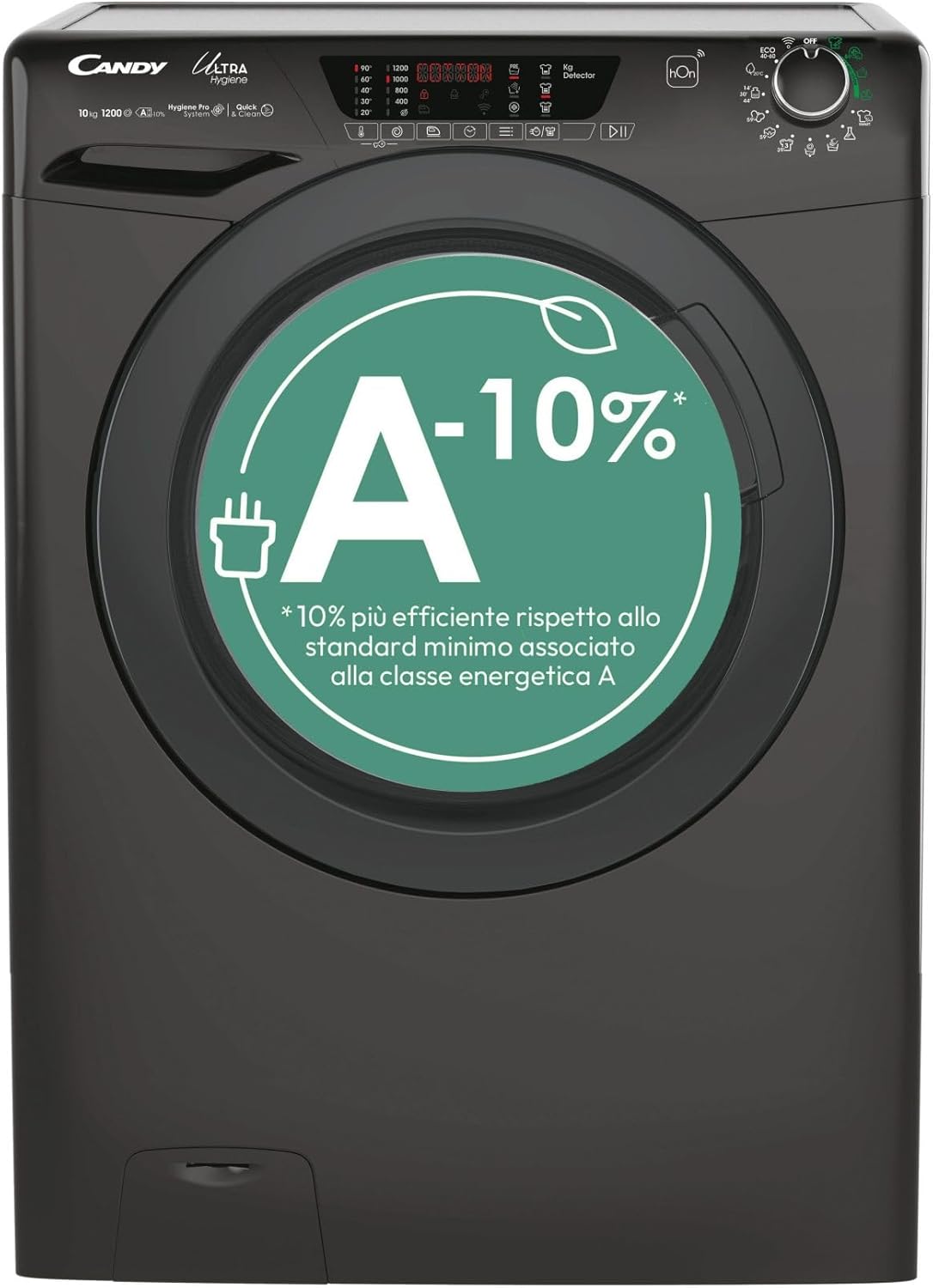 Lavatrice Libera Installazione Caricamento Frontale Candy Ultra Hygiene HES12104TWMBB6-S 10 kg 1200 Giri/min Nero