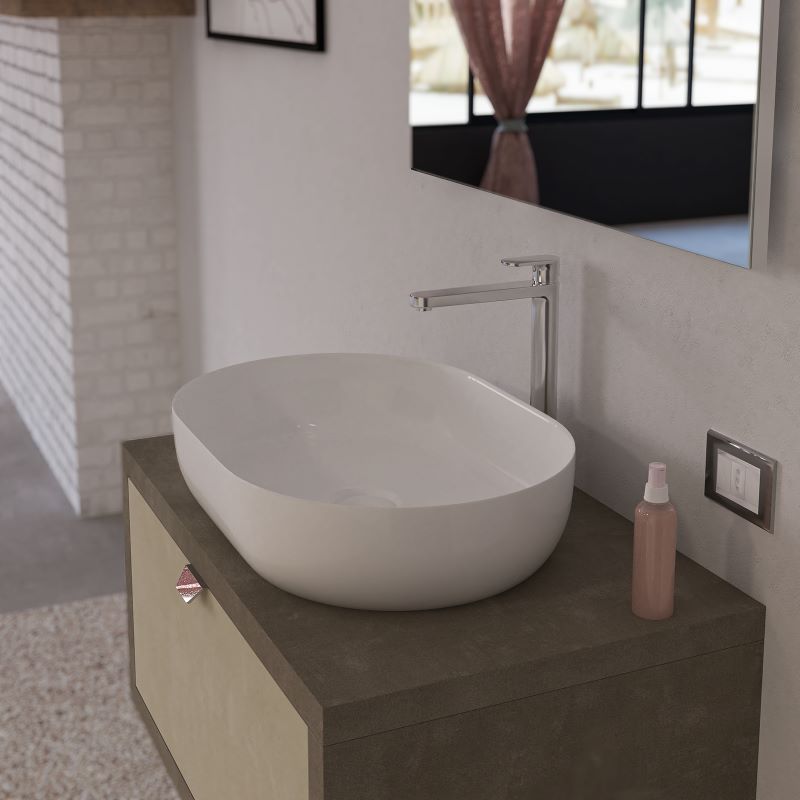 ERCOS Lavabo Ovale da Appoggio Senza Troppo Pieno Serie Musa - 60cm Cod. MUSA0002 - Vari Colori