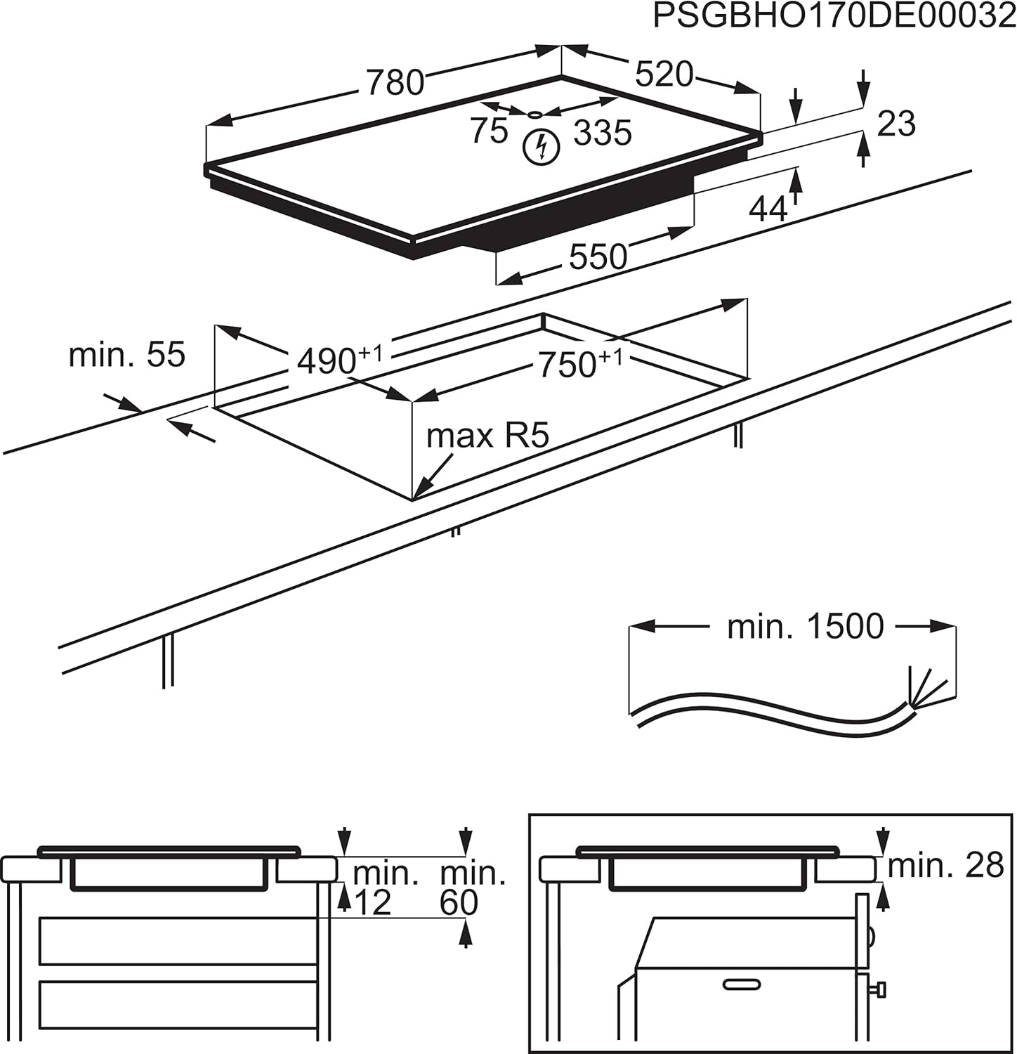 Piano Cottura a Induzione Da Incasso Electrolux Serie 600 Bridge LIL83443 Nero 80 cm 4 Zone