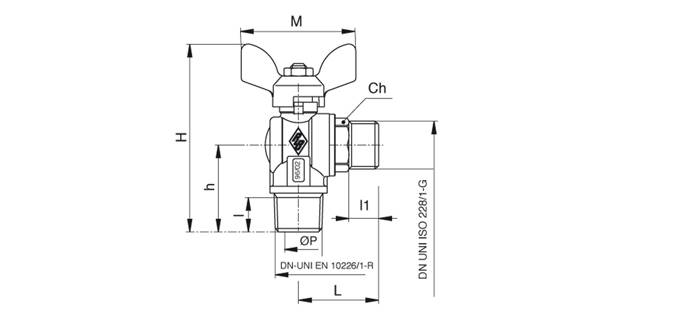 Rubinetto angolo a gas M/F con leva a farfalla 1/2