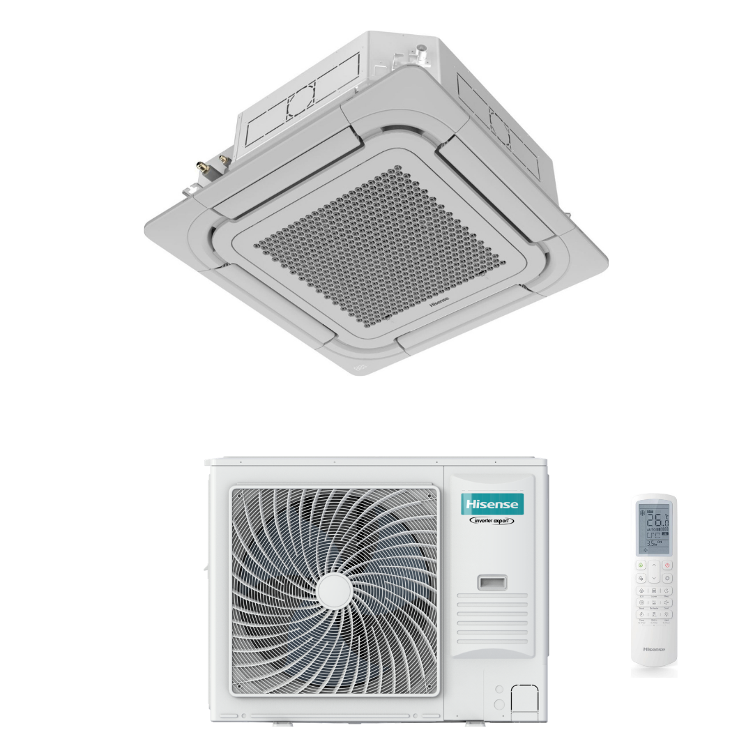Condizionatore Climatizzatore Hisense Inverter Cassetta Round Flow 90x90 Monosplit R-32 36000 BTU AUC105UR4RKC8/AUW105U6RW8 Wi-Fi Optional - Comando Incluso