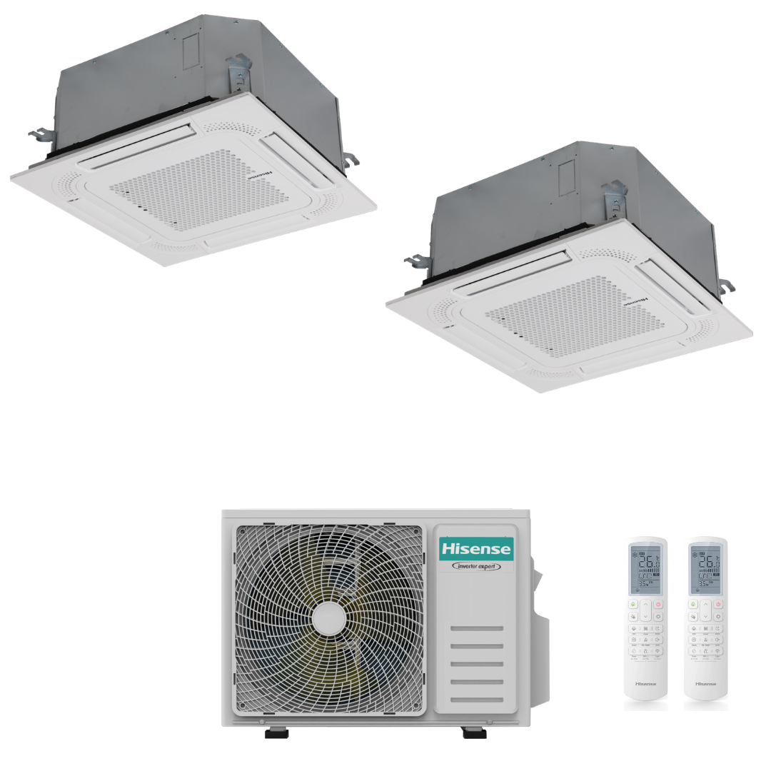 Condizionatore Climatizzatore Hisense Dual Split Inverter a Cassetta 9000+9000 Con 2AMW52U4RXC Wi-Fi Optional - Comando Incluso