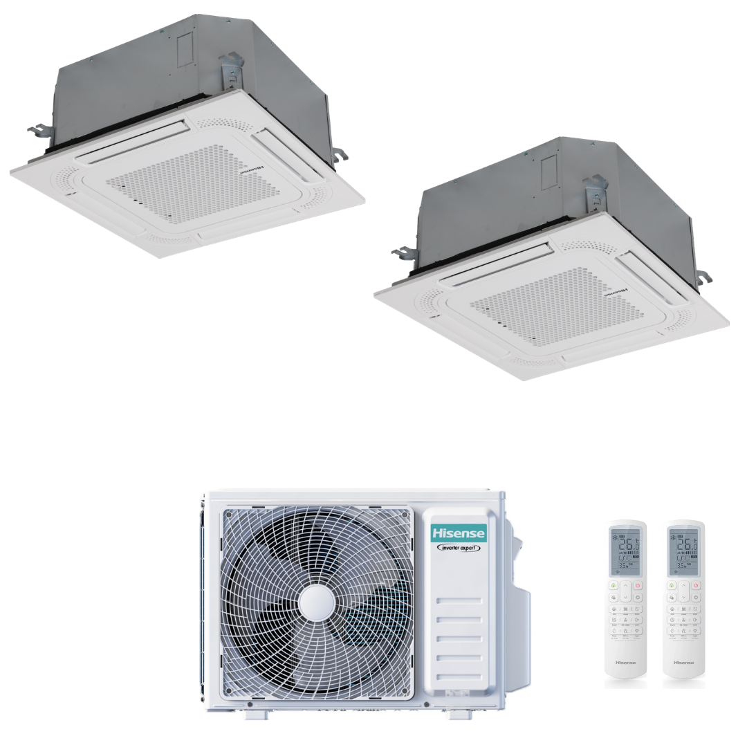 Condizionatore Climatizzatore Hisense Dual Split Inverter a Cassetta 9000+9000 Con 2AMW42U4RGC Wi-Fi Optional - Comando Incluso