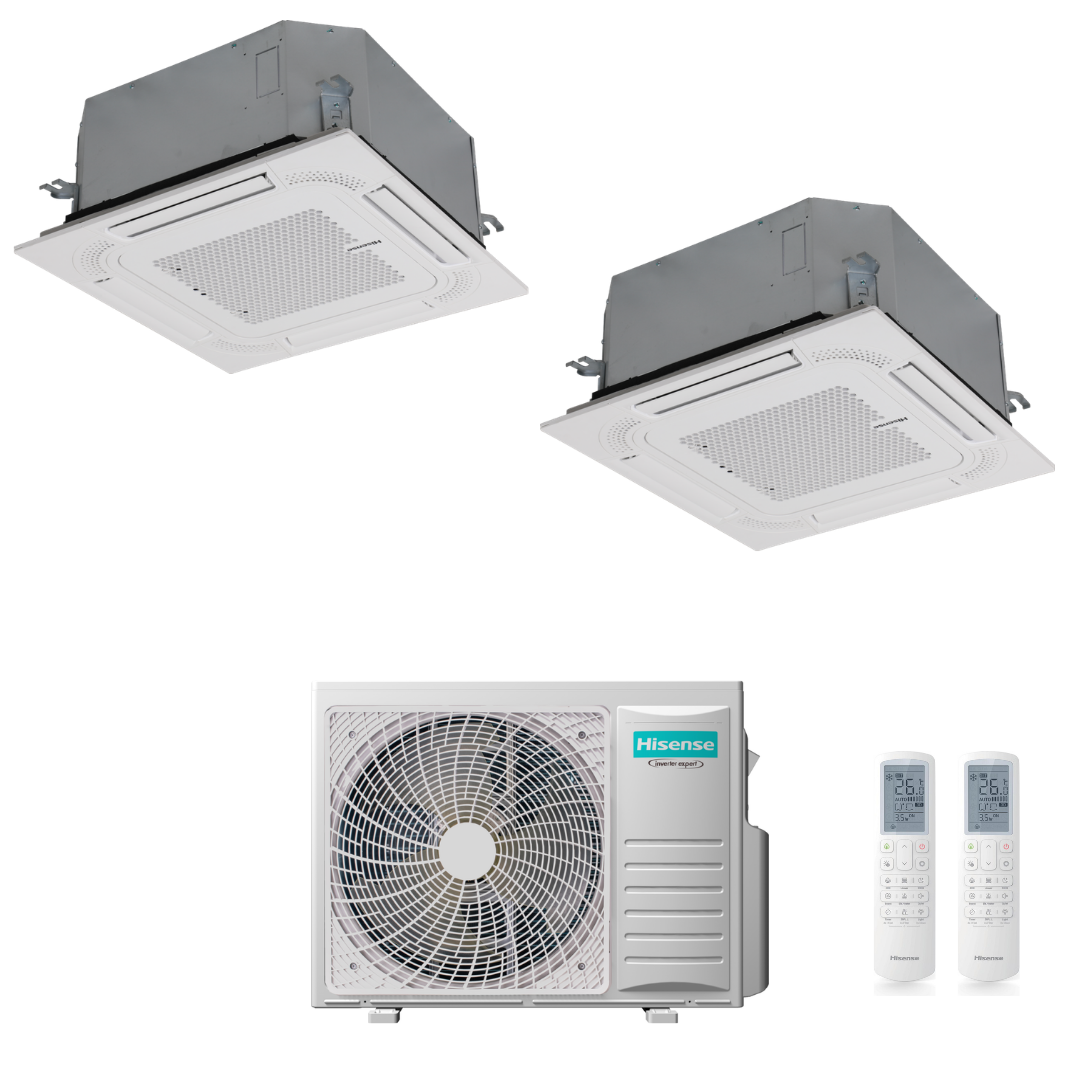 Condizionatore Climatizzatore Hisense Dual Split Inverter a Cassetta 12000+18000 Con 3AMW72U4RJC Wi-Fi Optional - Comando Incluso
