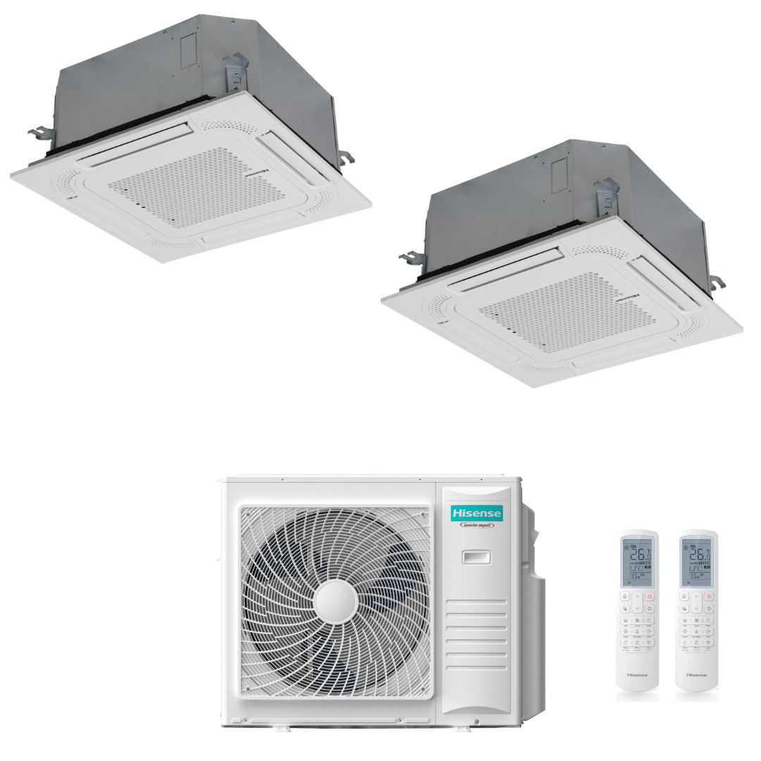 Condizionatore Climatizzatore Hisense Dual Split Inverter a Cassetta 18000+18000 Con 5AMW105U4RQC Wi-Fi Optional - Comando Incluso