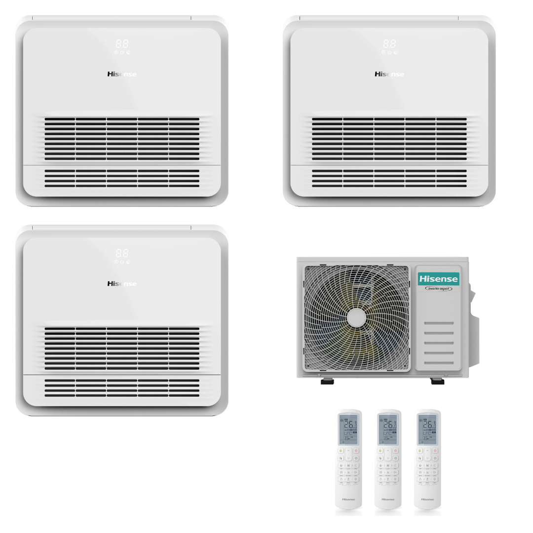 Condizionatore Climatizzatore Hisense Trial Split Inverter a Console 9000+9000+12000 Con 3AMW72U4RJC Wi-Fi Optional - Comando Incluso