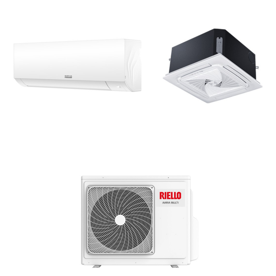 Condizionatore Climatizzatore Riello Dual Split 9000+12000 AMW 25 PI+AMK 35 P Con U. Esterna 250 PI + Comando e Griglia
