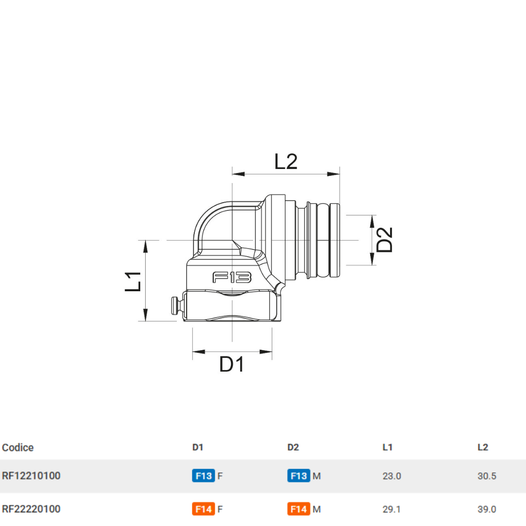 TECO Raccordi FASTEC 90° - F13 M/F - Cod. RF12210100 (10 pz.)