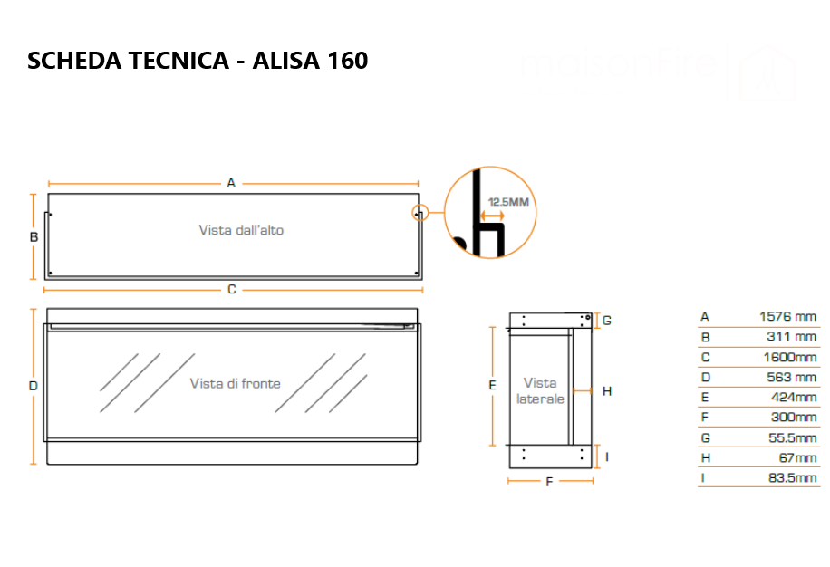 Camino Elettrico da Incasso MaisonFire Modello ALISA 160