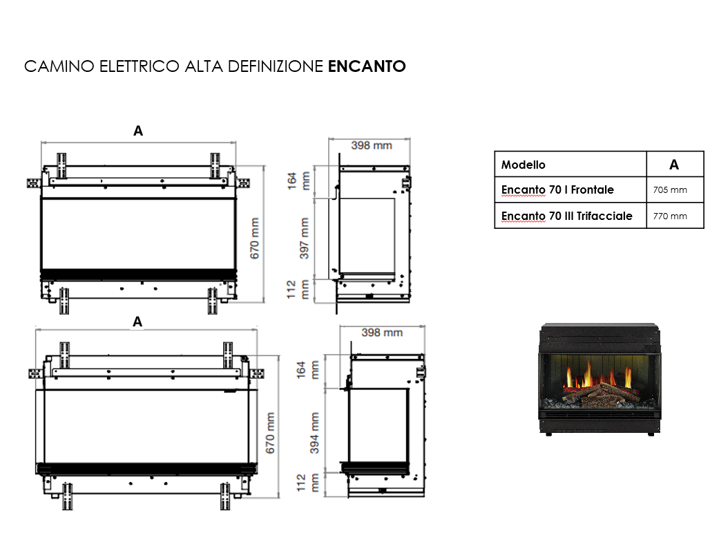 Camino Elettrico ad Alta Definizione MaisonFire Modello ENCANTO 70