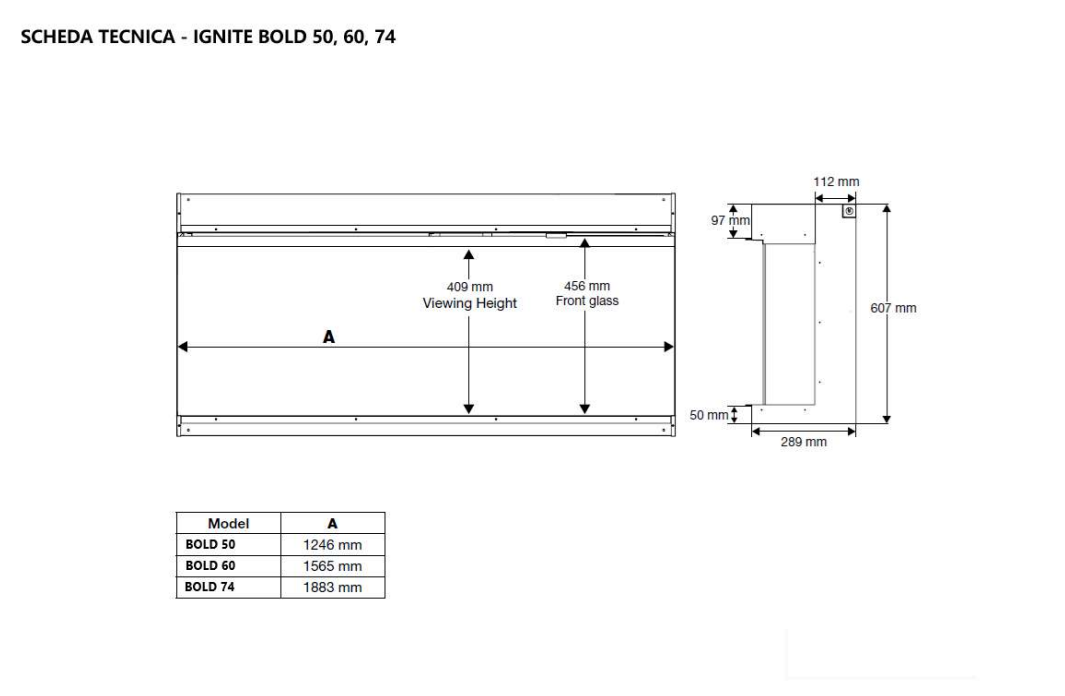 Camino Elettrico da Incasso MaisonFire Modello IGNITE BOLD 60 (157 cm)