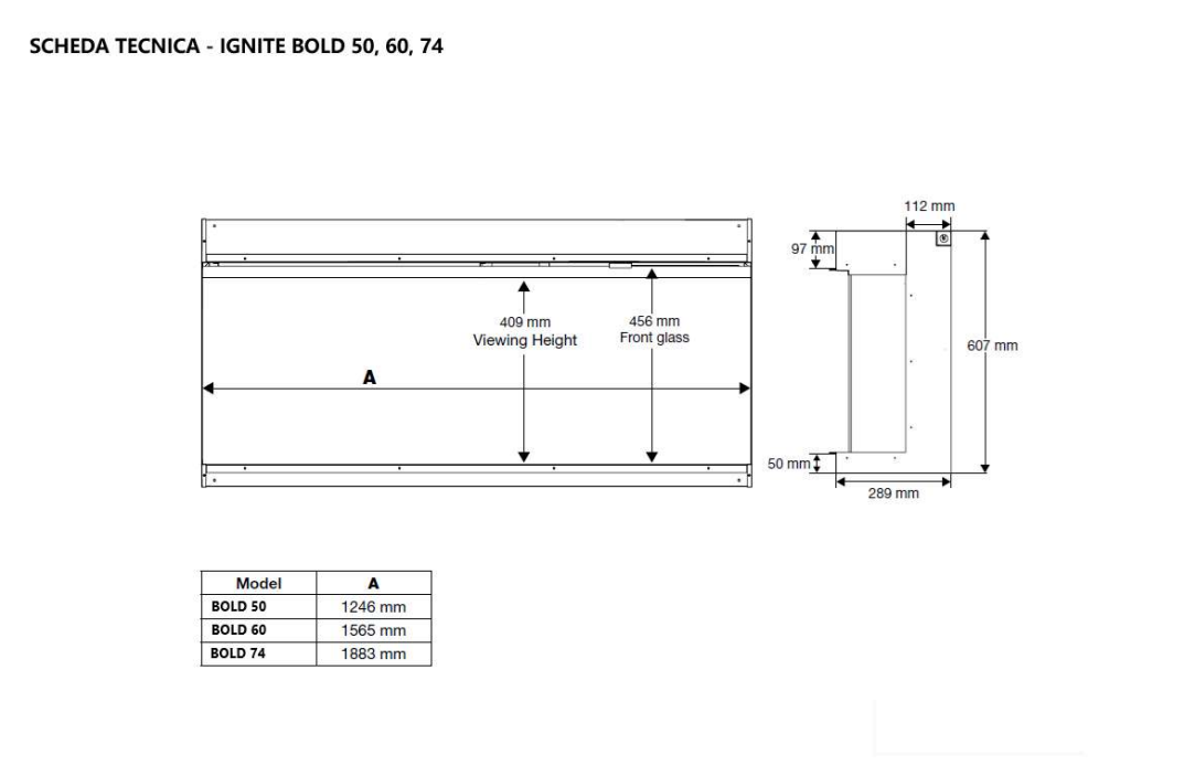 Camino Elettrico da Incasso MaisonFire Modello IGNITE BOLD 74 (188 cm)