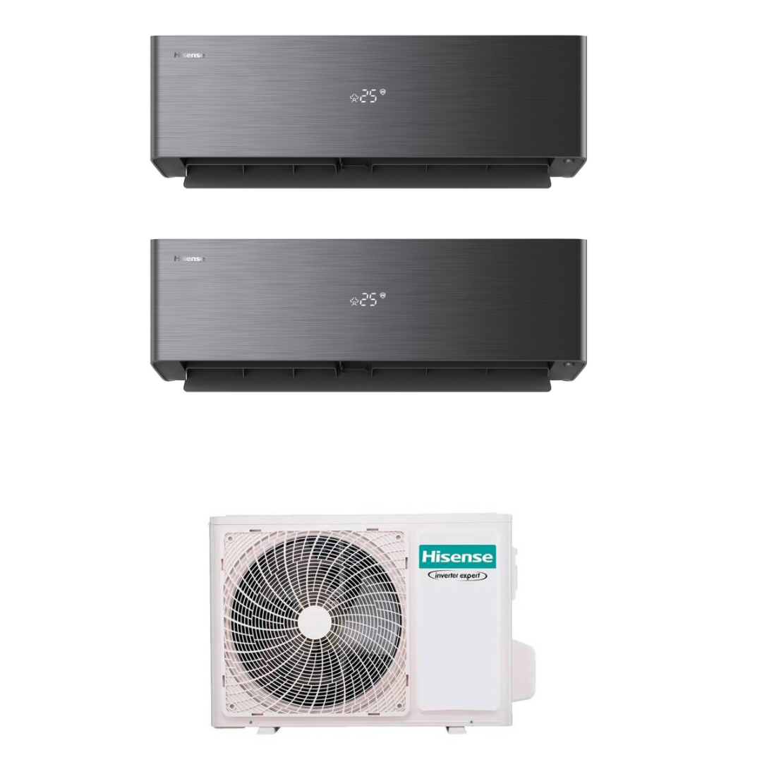 Condizionatore Climatizzatore Hisense Dual Split Inverter R-32 Serie Energy Pro X Black 9000+9000 BTU Con 2AMW35U4RGC Wi-Fi Integrato 9+9