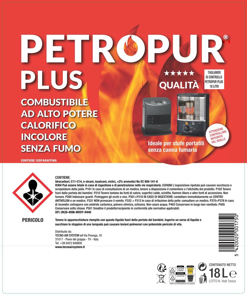 TECNOAIR SYSTEM Combustibile Liquido Petropur Plus - Tanica Da 18 Lt