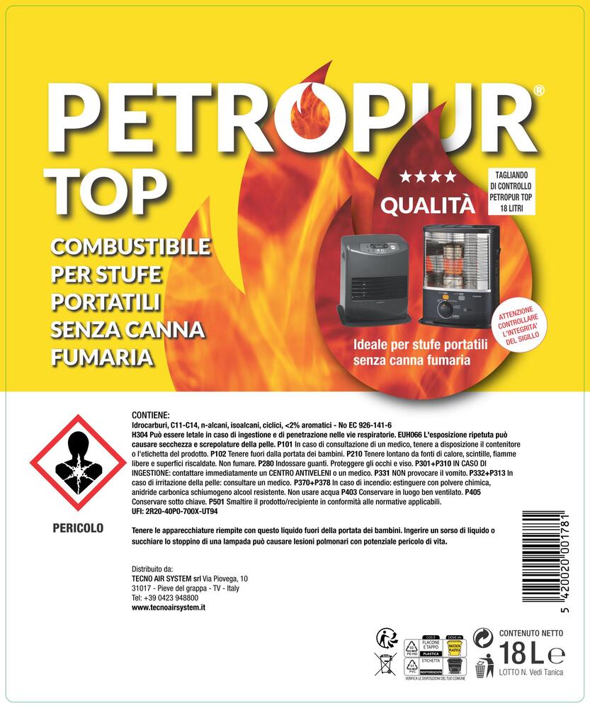 TECNOAIR SYSTEM Combustibile Liquido Petropur Top - Tanica Da 18 Lt