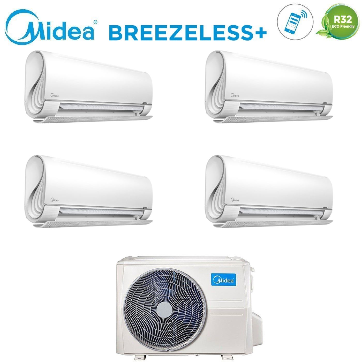 Condizionatore Climatizzatore Midea Quadri Split Inverter Breezeless+ R32 Wi-Fi 9000+9000+12000+12000 Con M4O-36FN8-Q
