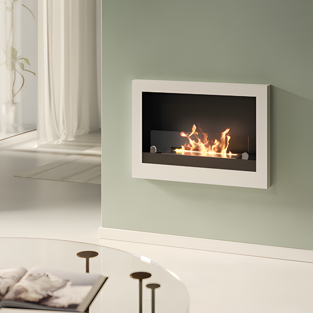 Cheminée à bioéthanol murale TECNOAIR SYSTEM Ruby, modèle TREVOSI 2,5 kW - Blanche