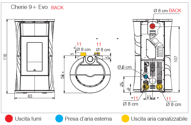 Stufa a Pellet Canalizzabile EdilKamin Modello Cherie 9+ Evo BACK Da 9 Kw - Vari Colori